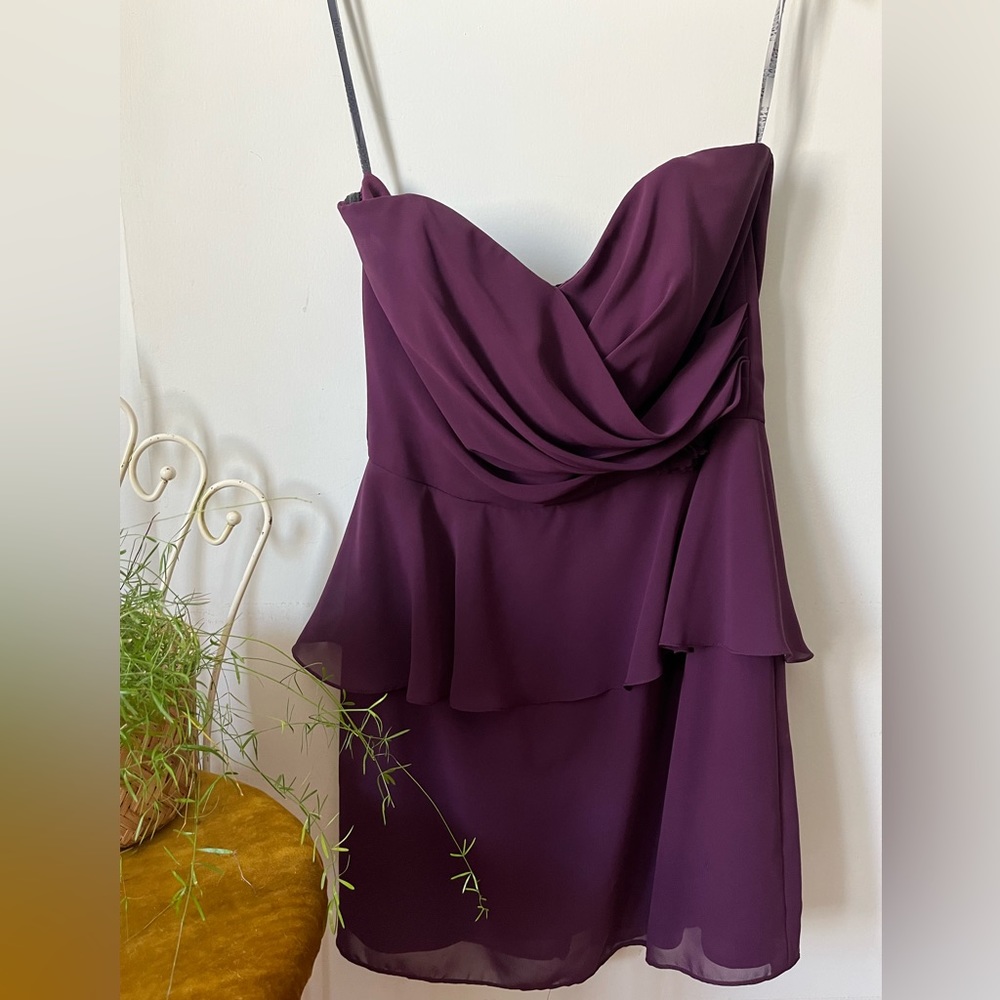 Formal peplum style dress, aubergine colour Sz 14 by 57 Grand